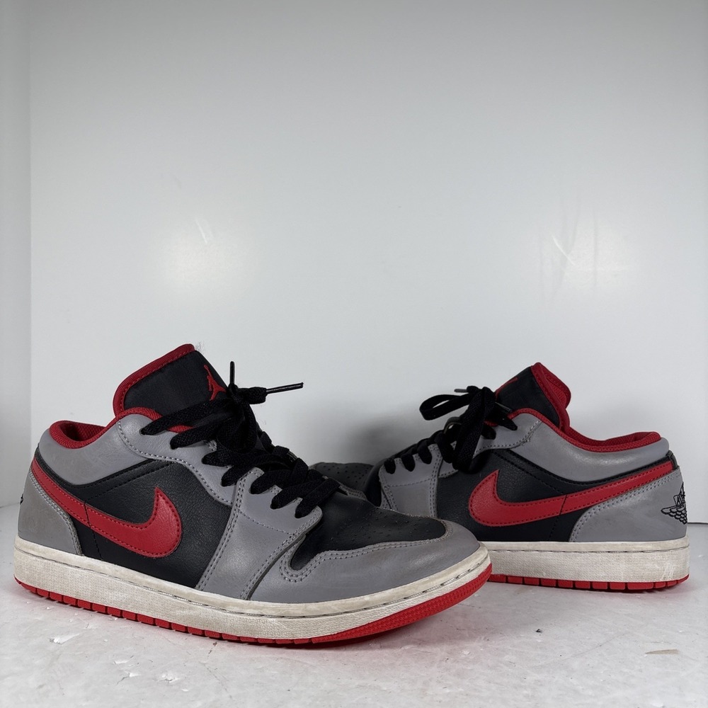 Size 8 Nike Air Jordan 1 Low Black Light Smoke Grey Gym Red 553558-060